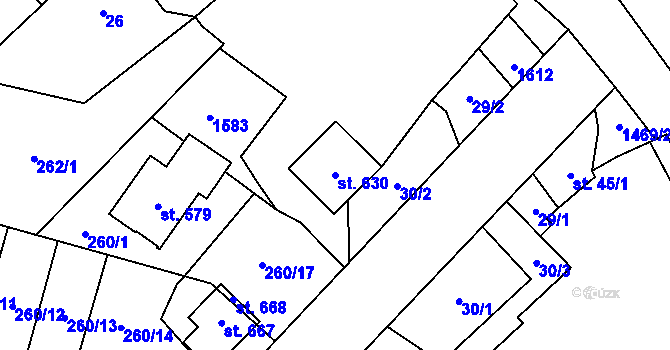 Parcela st. 630 v KÚ Velký Beranov, Katastrální mapa