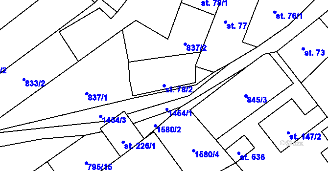 Parcela st. 78/2 v KÚ Velký Beranov, Katastrální mapa