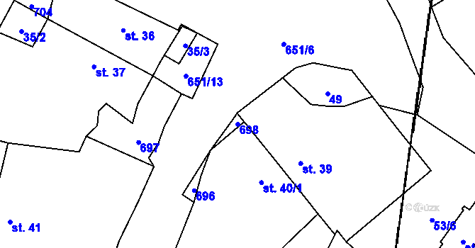 Parcela st. 698 v KÚ Jetenovice, Katastrální mapa