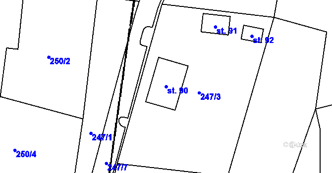 Parcela st. 90 v KÚ Jetenovice, Katastrální mapa