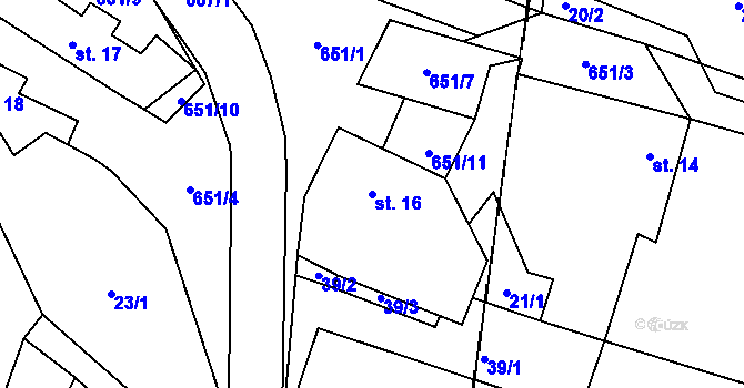 Parcela st. 16 v KÚ Jetenovice, Katastrální mapa
