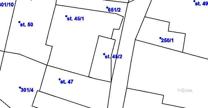Parcela st. 45/2 v KÚ Jetenovice, Katastrální mapa