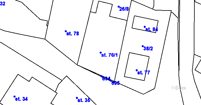 Parcela st. 76/1 v KÚ Jetenovice, Katastrální mapa