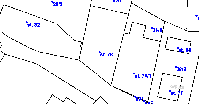 Parcela st. 78 v KÚ Jetenovice, Katastrální mapa