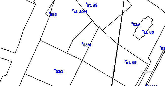 Parcela st. 53/4 v KÚ Jetenovice, Katastrální mapa