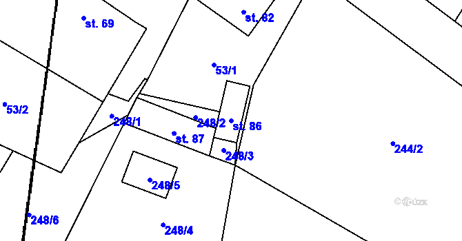 Parcela st. 86 v KÚ Jetenovice, Katastrální mapa