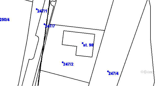 Parcela st. 98 v KÚ Jetenovice, Katastrální mapa
