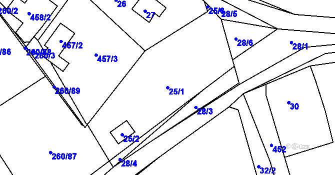 Parcela st. 25/1 v KÚ Mělnická Vrutice, Katastrální mapa
