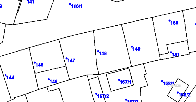 Parcela st. 148 v KÚ Velký Borek, Katastrální mapa