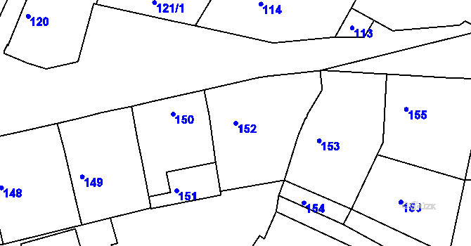 Parcela st. 152 v KÚ Velký Borek, Katastrální mapa