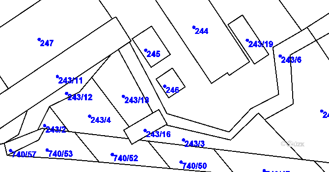 Parcela st. 246 v KÚ Velký Borek, Katastrální mapa