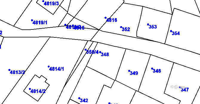Parcela st. 348 v KÚ Velký Borek, Katastrální mapa