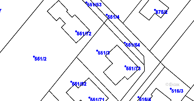 Parcela st. 551/3 v KÚ Velký Borek, Katastrální mapa
