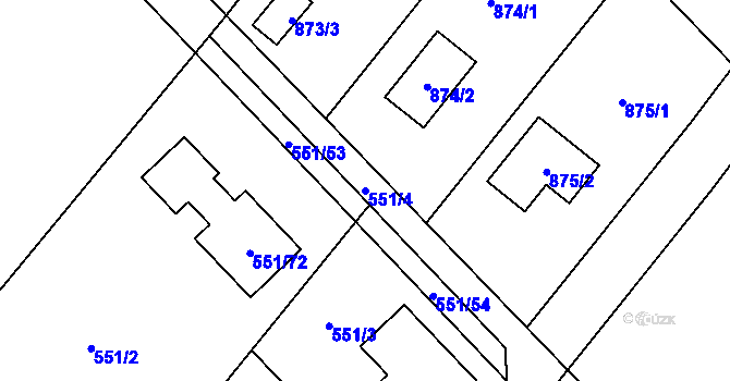 Parcela st. 551/4 v KÚ Velký Borek, Katastrální mapa