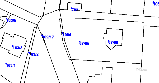 Parcela st. 674/5 v KÚ Velký Borek, Katastrální mapa