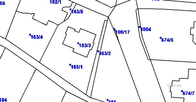 Parcela st. 163/2 v KÚ Velký Borek, Katastrální mapa