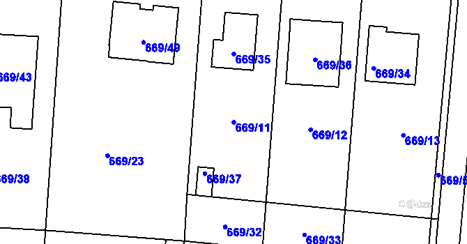 Parcela st. 669/11 v KÚ Velký Borek, Katastrální mapa
