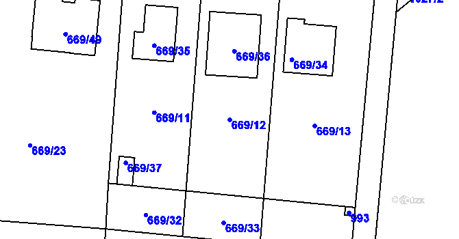 Parcela st. 669/12 v KÚ Velký Borek, Katastrální mapa