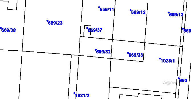 Parcela st. 669/32 v KÚ Velký Borek, Katastrální mapa