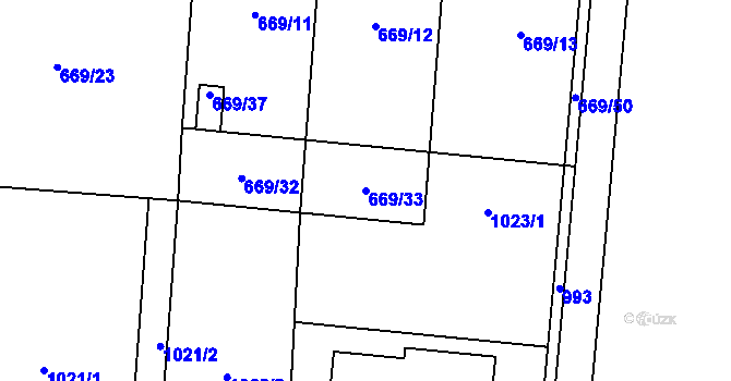 Parcela st. 669/33 v KÚ Velký Borek, Katastrální mapa