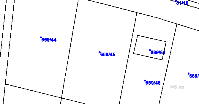 Parcela st. 669/45 v KÚ Velký Borek, Katastrální mapa
