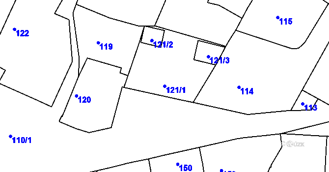 Parcela st. 121/1 v KÚ Velký Borek, Katastrální mapa