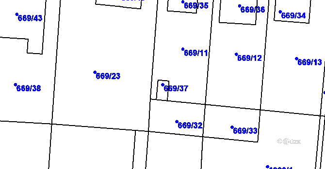 Parcela st. 669/37 v KÚ Velký Borek, Katastrální mapa