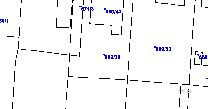 Parcela st. 669/38 v KÚ Velký Borek, Katastrální mapa
