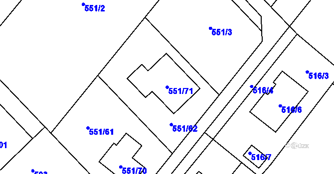 Parcela st. 551/71 v KÚ Velký Borek, Katastrální mapa