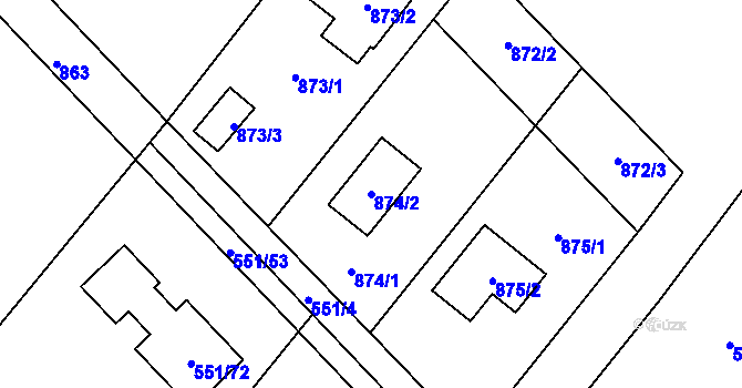 Parcela st. 874/2 v KÚ Velký Borek, Katastrální mapa
