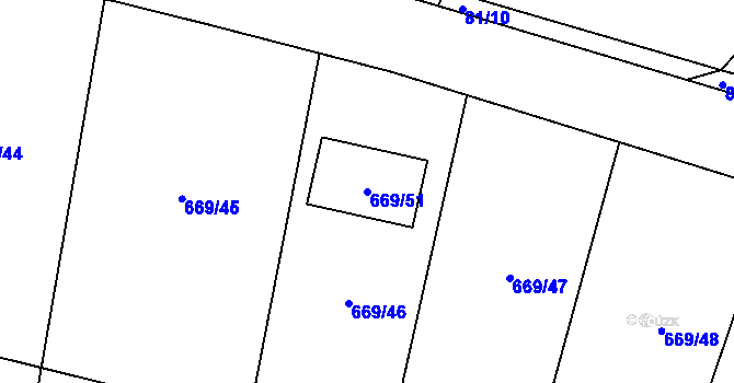 Parcela st. 669/51 v KÚ Velký Borek, Katastrální mapa