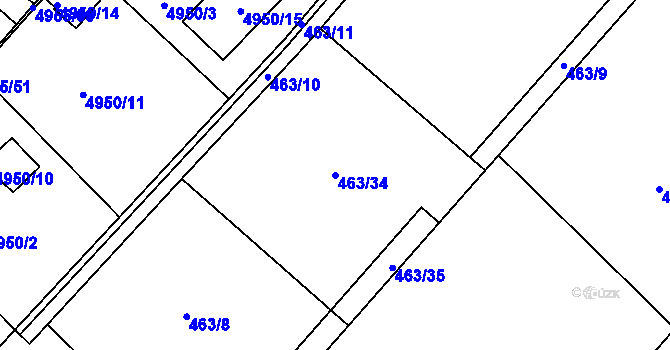 Parcela st. 463/34 v KÚ Velký Borek, Katastrální mapa