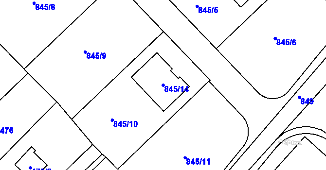Parcela st. 845/14 v KÚ Velký Borek, Katastrální mapa