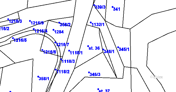 Parcela st. 36 v KÚ Velký Grunov, Katastrální mapa
