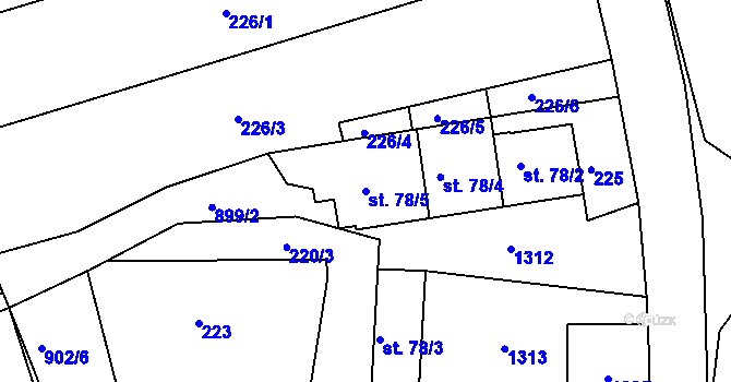 Parcela st. 78/5 v KÚ Velký Grunov, Katastrální mapa