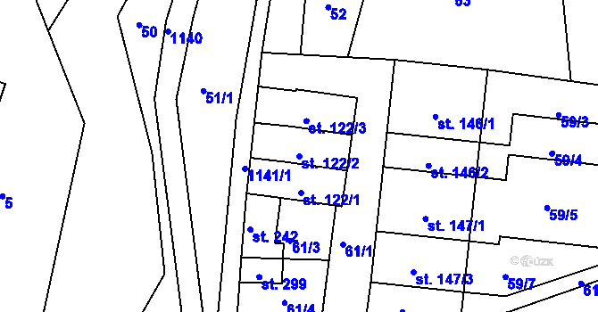 Parcela st. 122/2 v KÚ Velký Grunov, Katastrální mapa