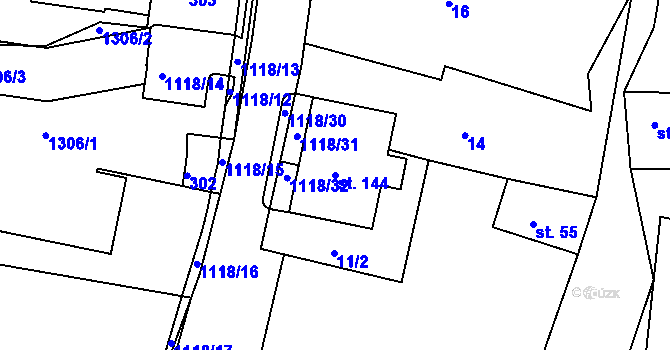 Parcela st. 144 v KÚ Velký Grunov, Katastrální mapa