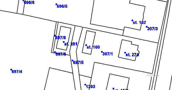 Parcela st. 160 v KÚ Velký Grunov, Katastrální mapa