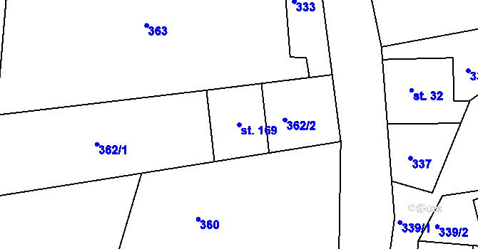Parcela st. 169 v KÚ Velký Grunov, Katastrální mapa