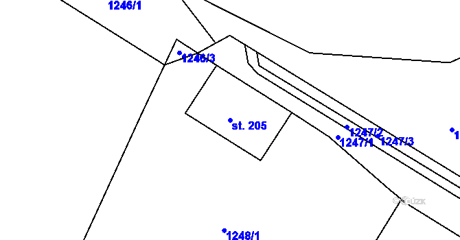 Parcela st. 205 v KÚ Velký Grunov, Katastrální mapa