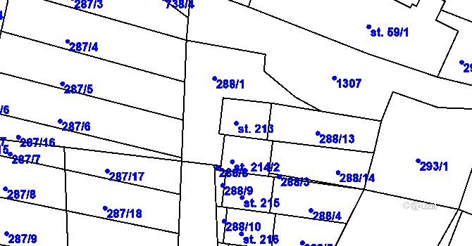 Parcela st. 213 v KÚ Velký Grunov, Katastrální mapa