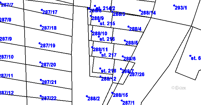 Parcela st. 217 v KÚ Velký Grunov, Katastrální mapa