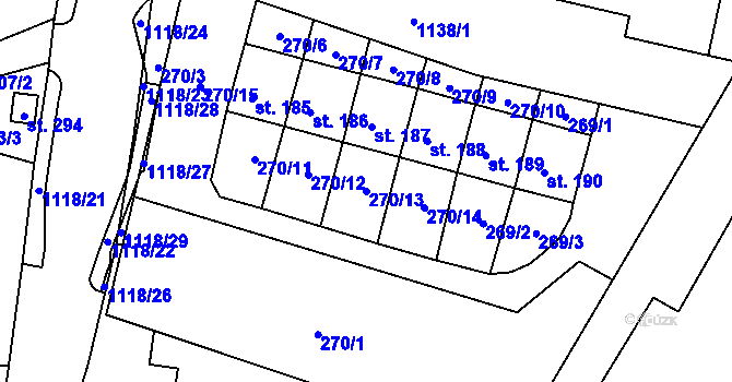 Parcela st. 270/13 v KÚ Velký Grunov, Katastrální mapa