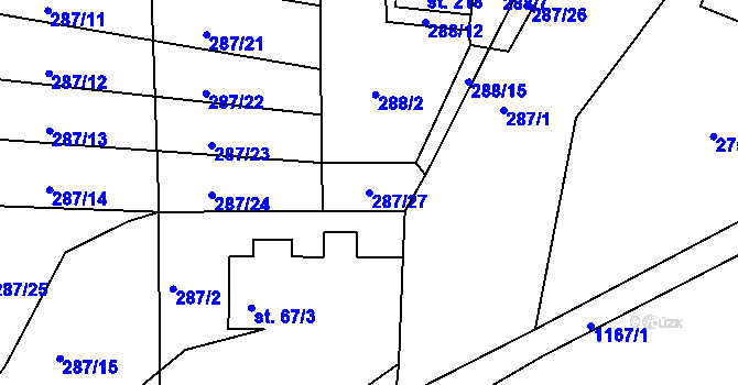 Parcela st. 287/27 v KÚ Velký Grunov, Katastrální mapa