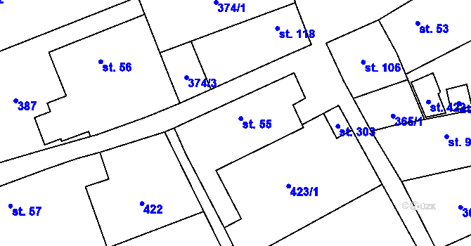 Parcela st. 55 v KÚ Velký Chlumec, Katastrální mapa