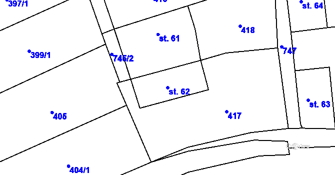 Parcela st. 62 v KÚ Velký Chlumec, Katastrální mapa