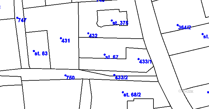 Parcela st. 67 v KÚ Velký Chlumec, Katastrální mapa
