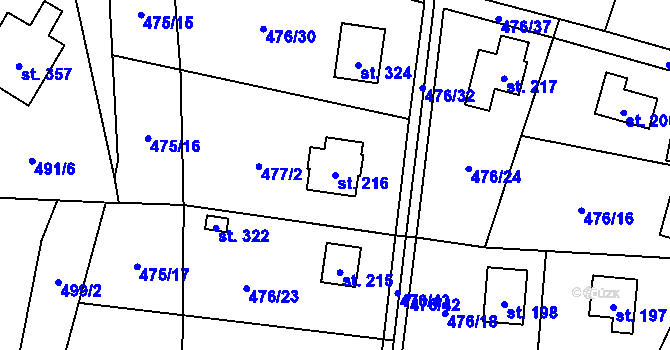 Parcela st. 216 v KÚ Velký Chlumec, Katastrální mapa