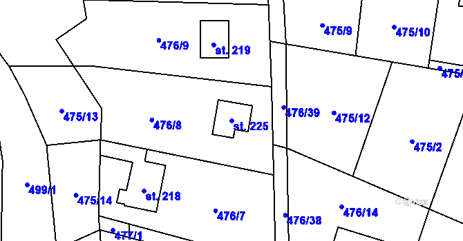 Parcela st. 225 v KÚ Velký Chlumec, Katastrální mapa