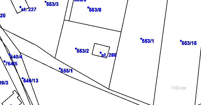 Parcela st. 288 v KÚ Velký Chlumec, Katastrální mapa
